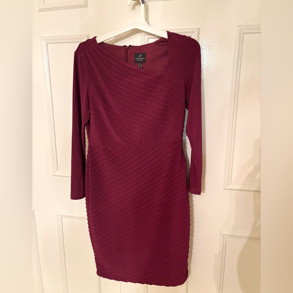 Adrianna Papell Women's Angled Pintuck Magenta Sheath Dress, Size 12